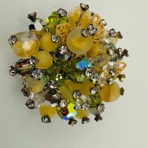 Vintage Signed Vendome Cluster Brooch Or Pendant Multiple Colors Rhinestone